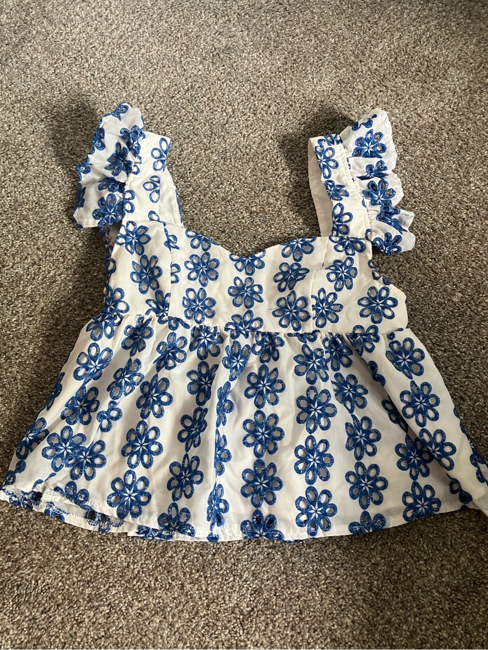 Blue and White Floral Eyelet Babydoll Top